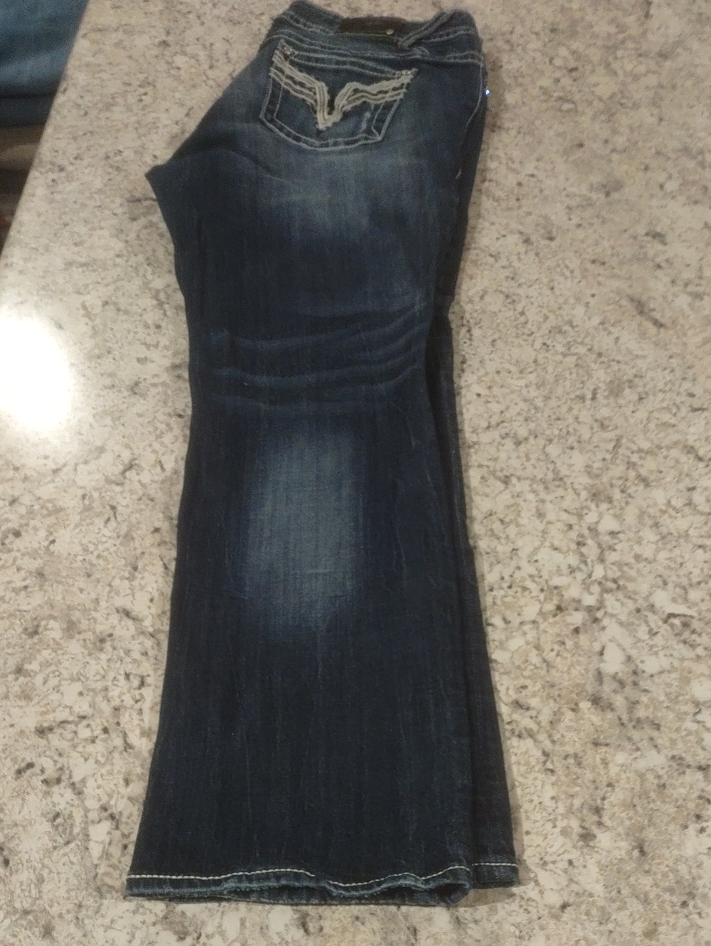 Vigoss Chelsea Straight Distressed Rhinestone Stretch Denim Jeans